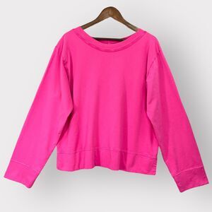 On White Pullover Sweater Women XL Pink Cotton Long Sleeve USA Made‎ U91